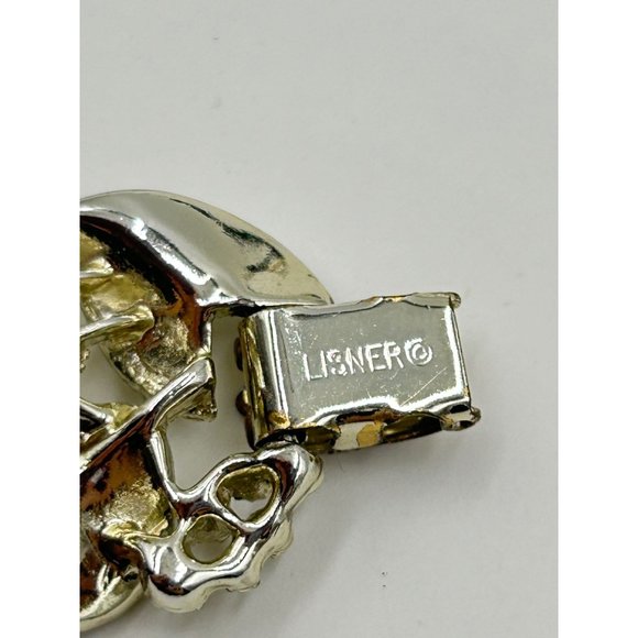 Vintage Signed LISNER Wide Gold Tone Bracelet Leaves Designed Brushed Textured - Picture 5 of 7